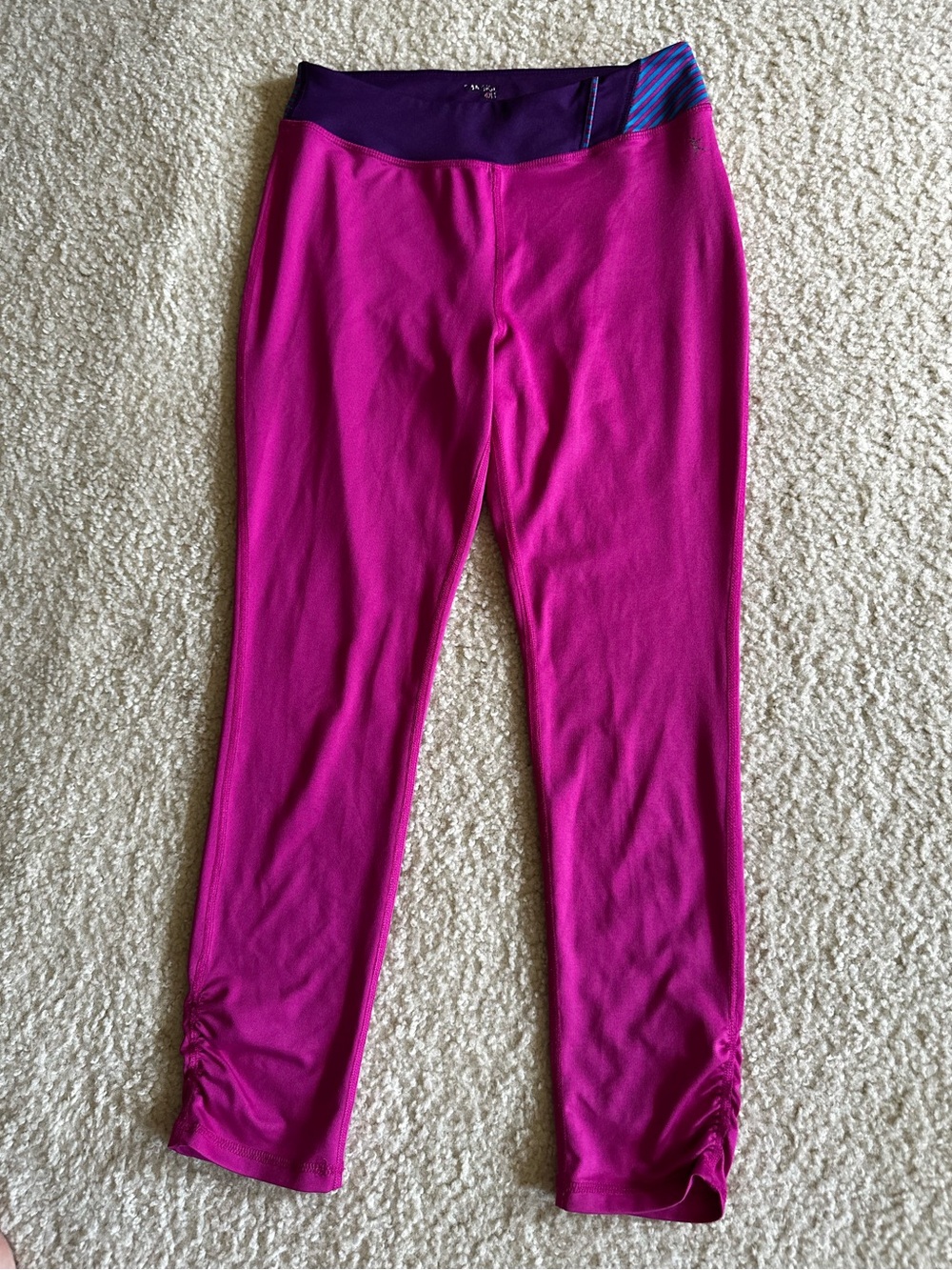 Danskin Fuchsia Leggings with Purple Striped Waistband